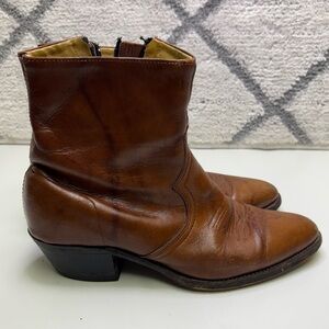 Abilene Men’s 8.5 Side Zip Cowboy Western Ankle Boots Leather Tan Stampede Rodeo